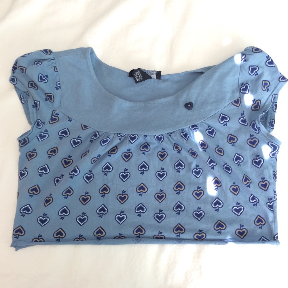 Blue Heart Patterned Crop Top